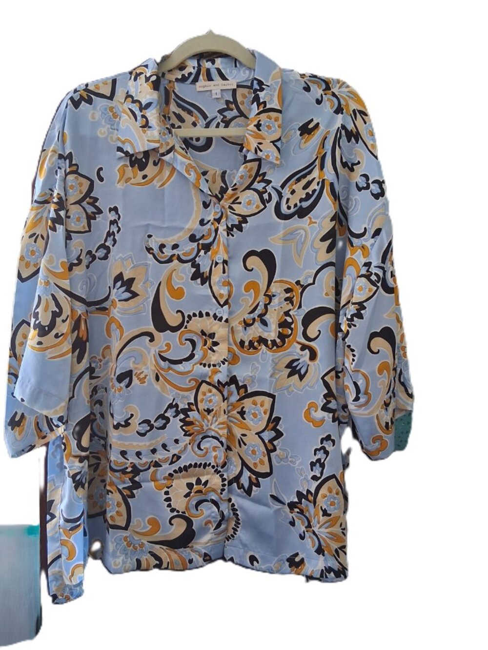 Sophie and Baxter Print Button Up Shirt‎ Blouse Wide Elbow Sleeve  /B7